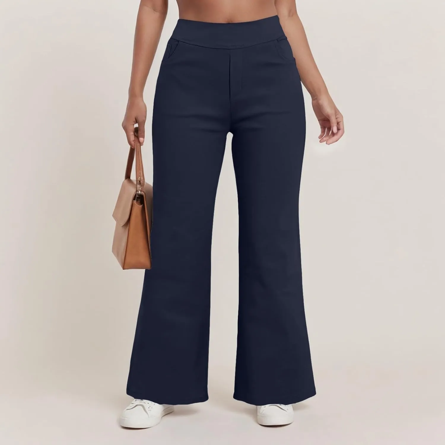 Womens Linen Wide Leg Pants Women High Waist Casual Elastic Waist Plaid Gingham Wide Leg Capri Palazzo Pants