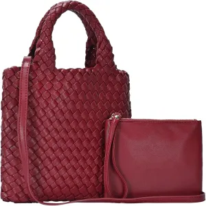 Women's Melody 2-in-1 Woven, Shoulder Bags for Women, Stylish Pouch Wristlet, Vegan Leather, Light Gold Hardware