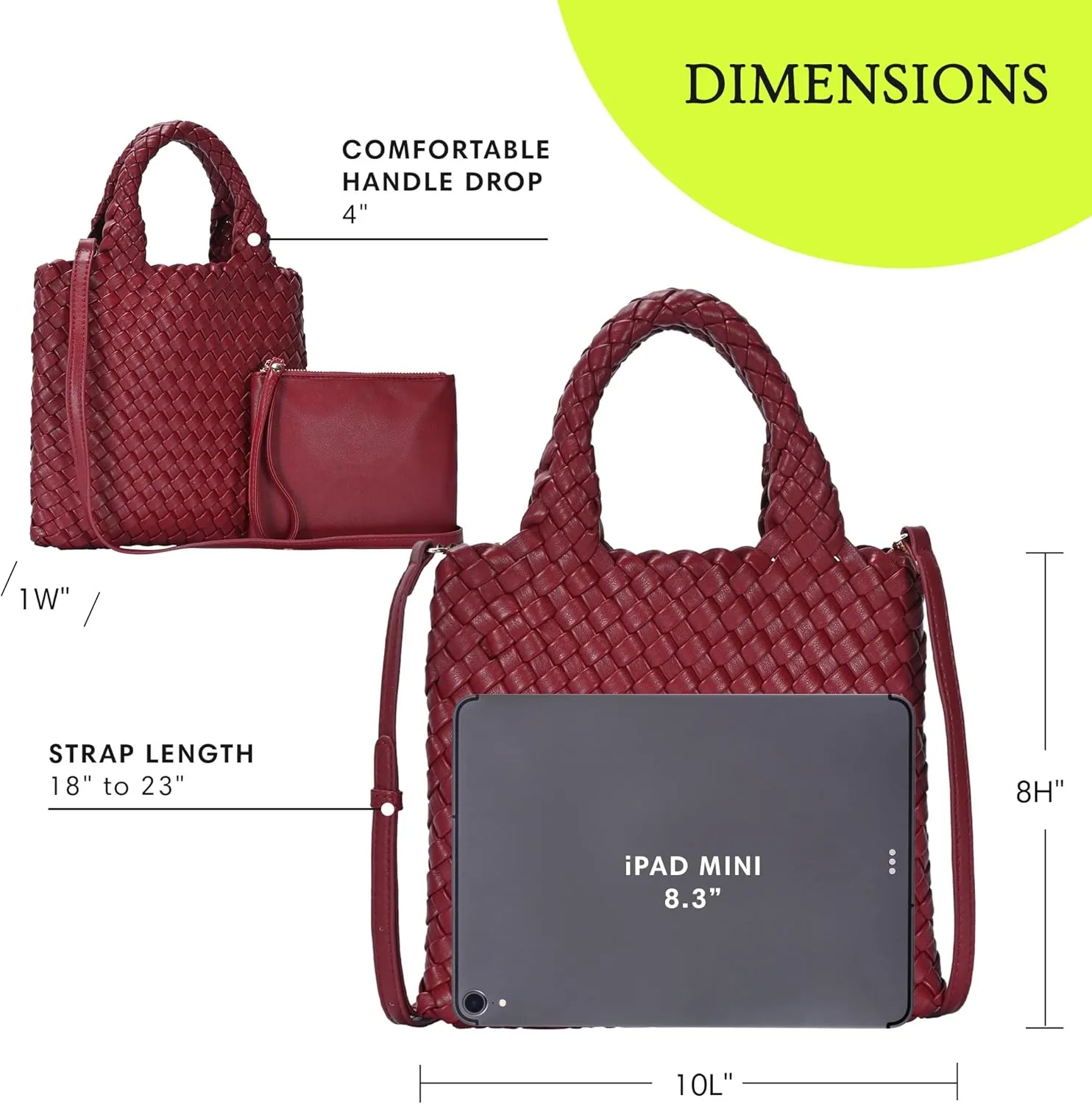 Women's Melody 2-in-1 Woven, Shoulder Bags for Women, Stylish Pouch Wristlet, Vegan Leather, Light Gold Hardware