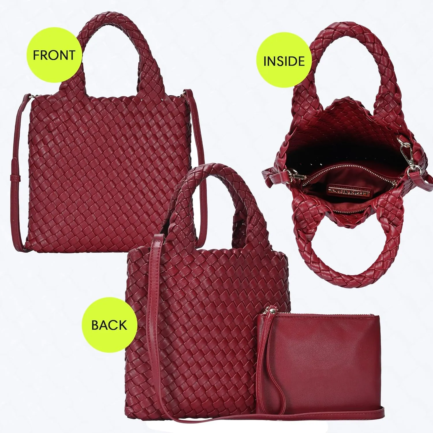 Women's Melody 2-in-1 Woven, Shoulder Bags for Women, Stylish Pouch Wristlet, Vegan Leather, Light Gold Hardware
