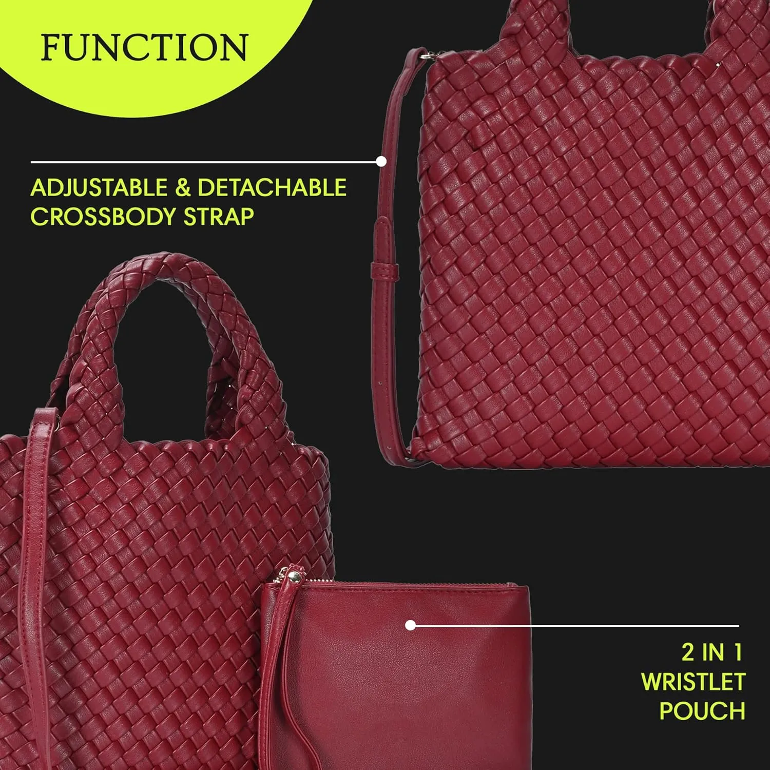 Women's Melody 2-in-1 Woven, Shoulder Bags for Women, Stylish Pouch Wristlet, Vegan Leather, Light Gold Hardware