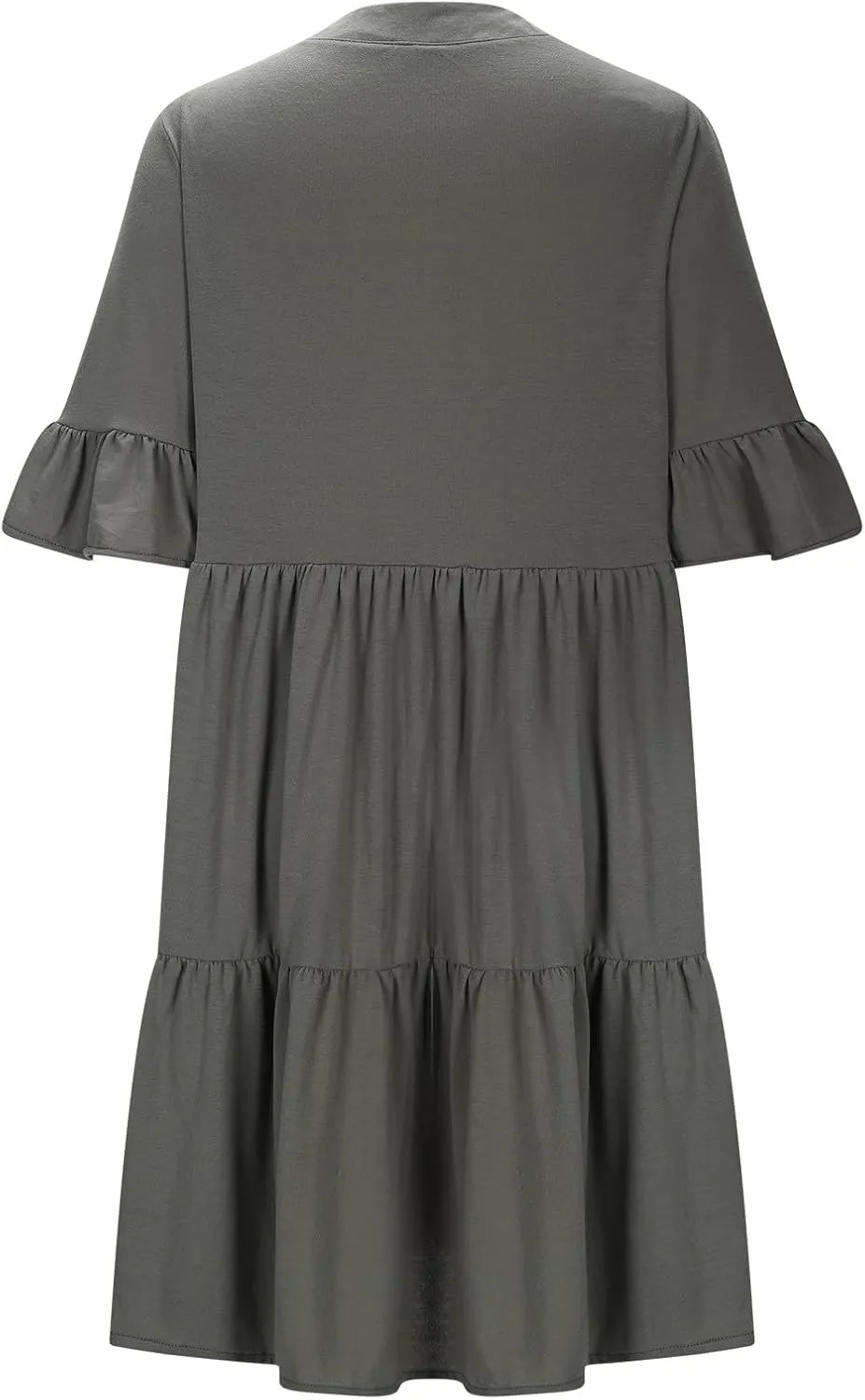 Womens Mini Ruffle Tiered Dress Short Sleeve V Neck Summer Dress Flowy A Line Sundress Beach Cover Ups with Pockets