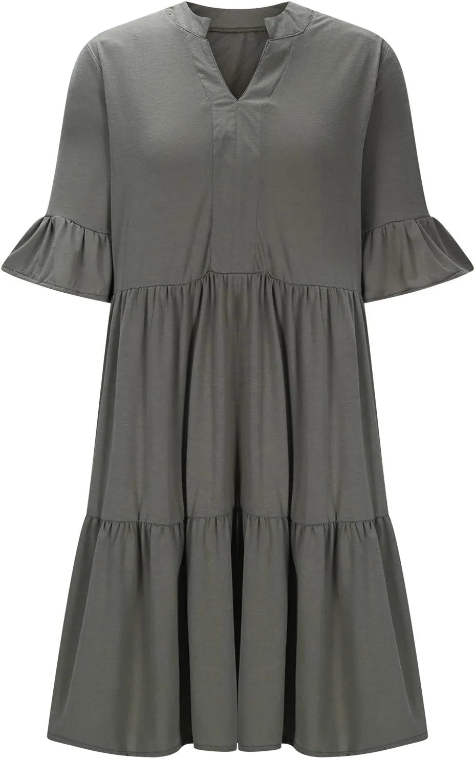 Womens Mini Ruffle Tiered Dress Short Sleeve V Neck Summer Dress Flowy A Line Sundress Beach Cover Ups with Pockets