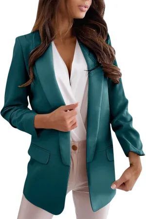 Womens Open Front Lightweight Casual Suit Jackets Fashion Long Sleeve Solid Color Business Oversized Blazer Coats