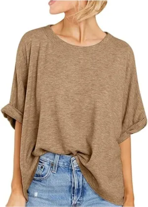 Women's Oversized T Shirts Loose Fit Tunic Tshirts Casual Summer Short Sleeve Tops Basic Tees