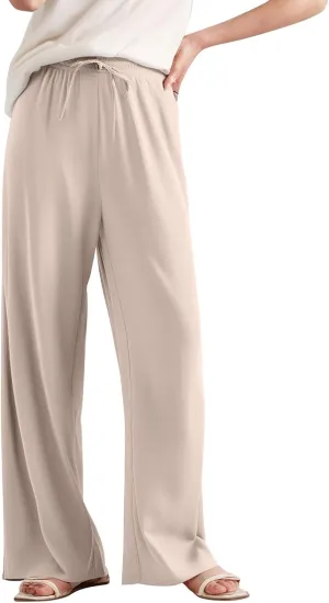 Women's Pants Wide Leg High Waisted Trousers Dressy Casual Drawstring Pleated Pull On Vacation Pants