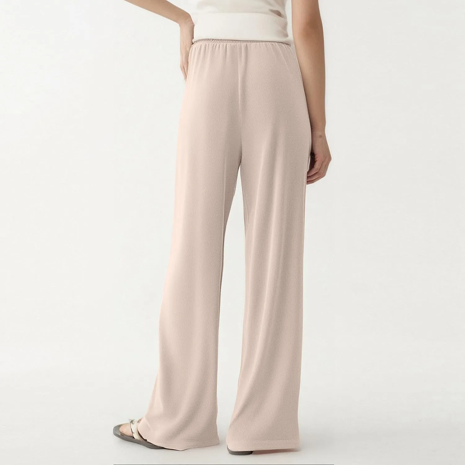 Women's Pants Wide Leg High Waisted Trousers Dressy Casual Drawstring Pleated Pull On Vacation Pants
