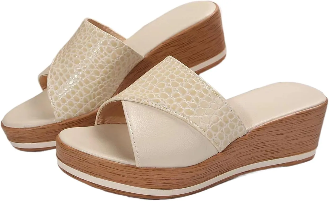 Womens Platform Wedges Sandals Dressy Summer Open Toe Slip On Low Heels Slides Beach Sandals Walking Shoes Outdoor