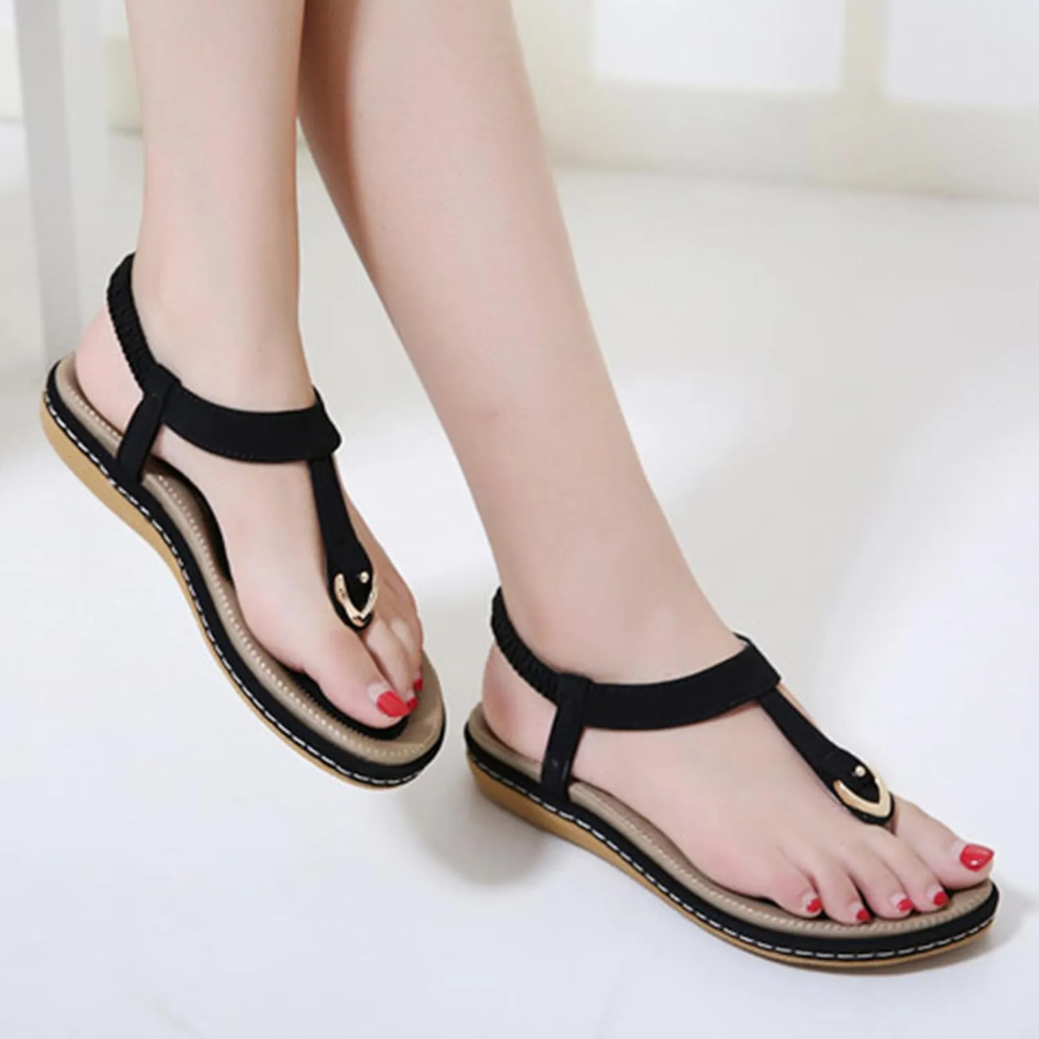 Womens Sandals Arch Support Summer Beach Flip Flops Thong Flats Sandals Comfortable Ankle Elastic Walking Casual Shoes