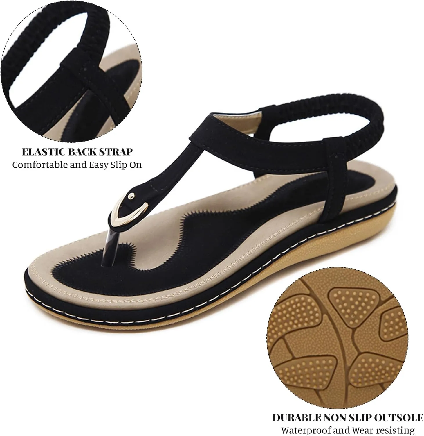 Womens Sandals Arch Support Summer Beach Flip Flops Thong Flats Sandals Comfortable Ankle Elastic Walking Casual Shoes