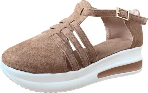 Women's Slip-on Platform Sandals Dressy Summer Closed ToeSandals Ankle Strap Walking Shoes Canvas Orthopedic Sandals