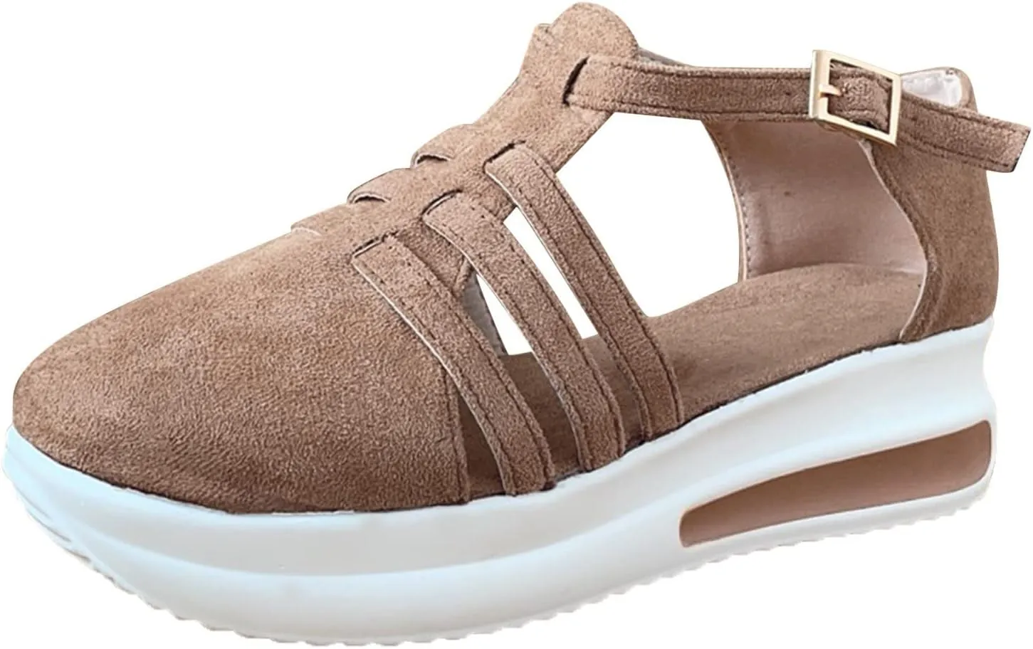 Women's Slip-on Platform Sandals Dressy Summer Closed ToeSandals Ankle Strap Walking Shoes Canvas Orthopedic Sandals