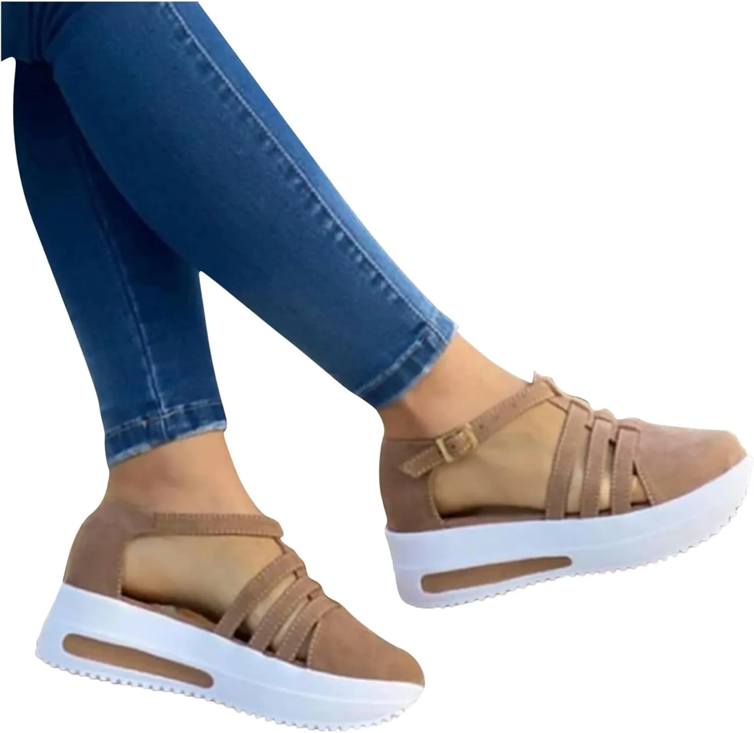 Women's Slip-on Platform Sandals Dressy Summer Closed ToeSandals Ankle Strap Walking Shoes Canvas Orthopedic Sandals
