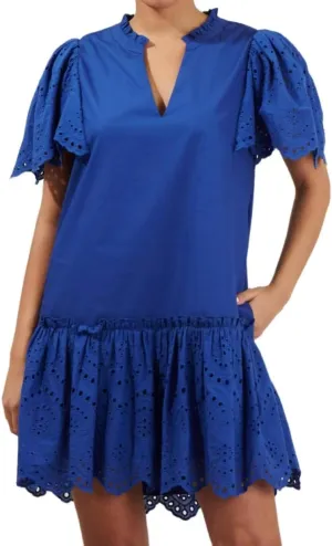 Womens Summer Boho Resort Dresses Moss Eyelet V-Neck Ruffle Cap Sleeve Mini Dress Beach Sundress with Pocket