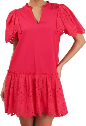 Womens Summer Boho Resort Dresses Moss Eyelet V-Neck Ruffle Cap Sleeve Mini Dress Beach Sundress with Pocket