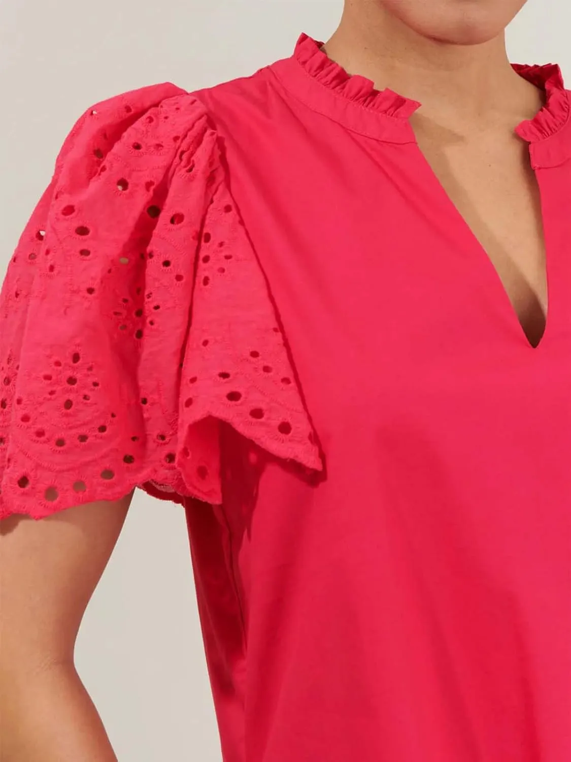 Womens Summer Boho Resort Dresses Moss Eyelet V-Neck Ruffle Cap Sleeve Mini Dress Beach Sundress with Pocket