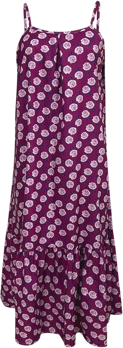 Women's Summer Casual Boho Floral Sundress Spaghetti Strap Flowy Midi Dresses A Line Beach Wedding Guest Dress