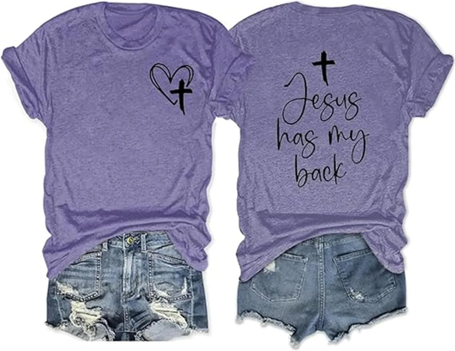 Womens Summer Tops Christian T Shirts Jesus Has My Back Graphic Tees Religious Faith Inspirational Tees