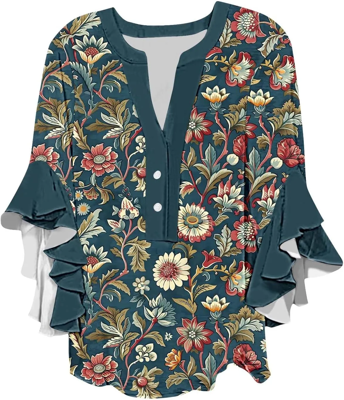 Womens Tops Dressy Casual 3/4 Length Bell Sleeve Top Oversized V Neck Floral T Shirts Summer Fashion Boho Tunics 2025
