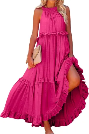Womens Weddings Sleeveless Fashion Dresses Maxi Casual Loose Ruffled Sleeve Elegant Summer Hem Comfortable Soft Dress