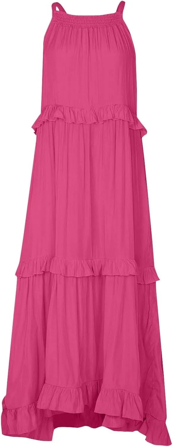 Womens Weddings Sleeveless Fashion Dresses Maxi Casual Loose Ruffled Sleeve Elegant Summer Hem Comfortable Soft Dress