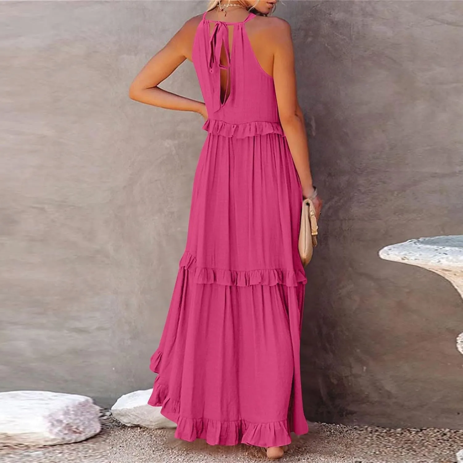 Womens Weddings Sleeveless Fashion Dresses Maxi Casual Loose Ruffled Sleeve Elegant Summer Hem Comfortable Soft Dress