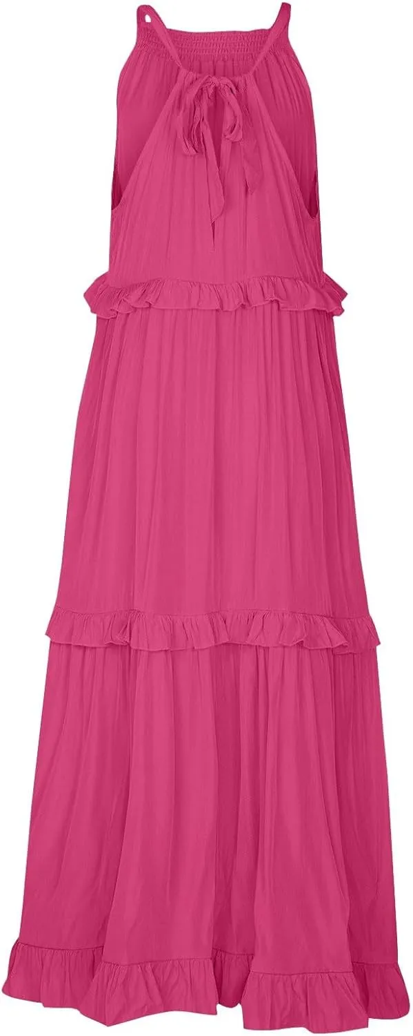 Womens Weddings Sleeveless Fashion Dresses Maxi Casual Loose Ruffled Sleeve Elegant Summer Hem Comfortable Soft Dress