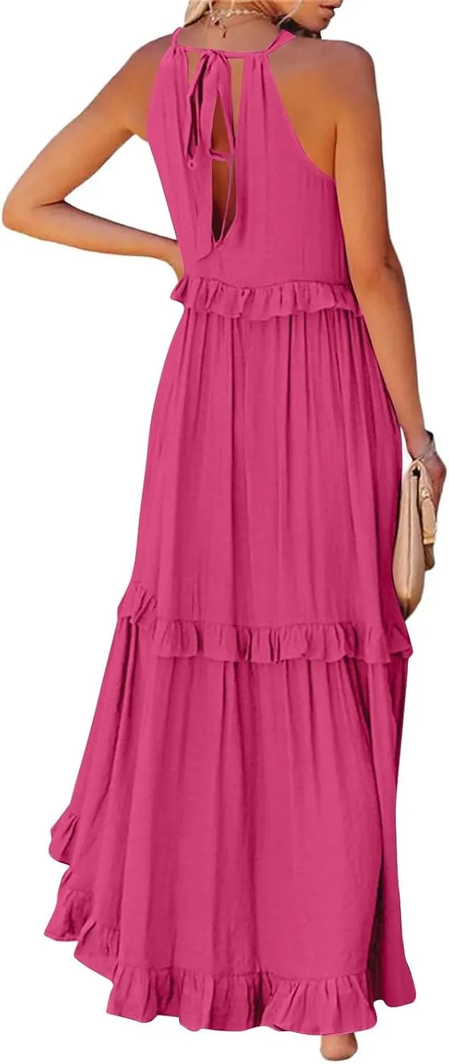 Womens Weddings Sleeveless Fashion Dresses Maxi Casual Loose Ruffled Sleeve Elegant Summer Hem Comfortable Soft Dress
