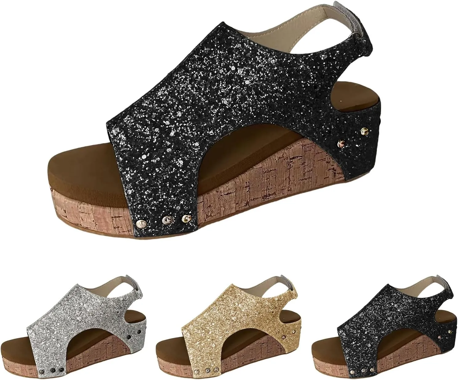 Womens Wedge Sandals Comfortable Open Toe Espadrilles Platform Sandals Buckle Ankle Strap Wedge Sandals Summer Slingback Bling Sandals