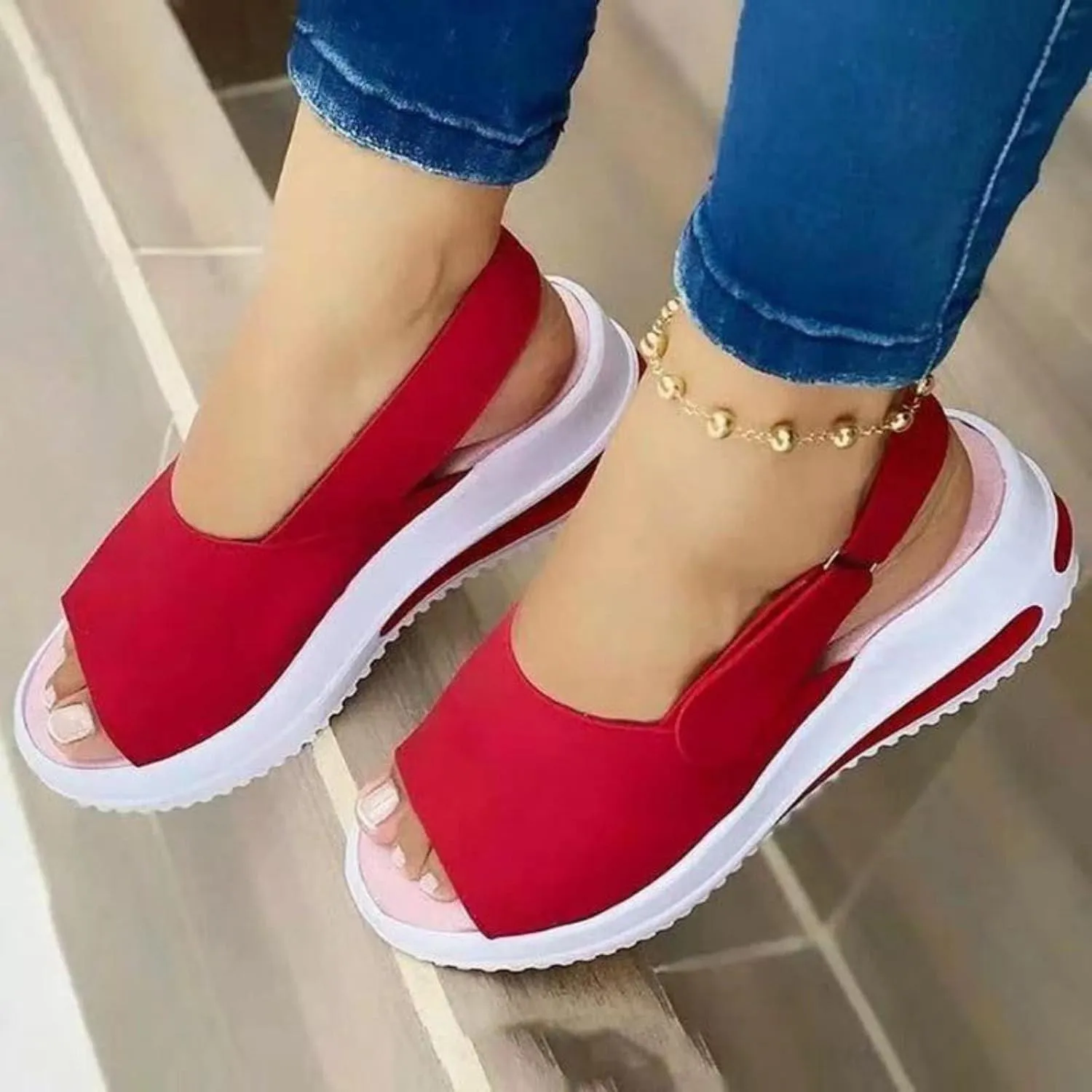 Womens Wedge Sandals Open Toe Fashion Summer Sandals Thick Heels Breathable Non Slip Shoes Casual Ankle Strap Sandal Outdoor Walking Wedges Comfy Platform Shoes Comfort Wear Lightweight Beach Shoe