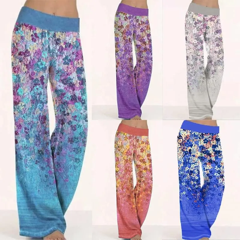 Women's Wide Leg High Waist Trousers Loose Fit Floral Print Casual Pants Spring