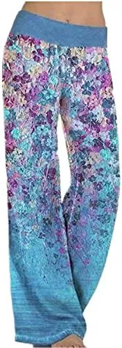 Women's Wide Leg High Waist Trousers Loose Fit Floral Print Casual Pants Spring