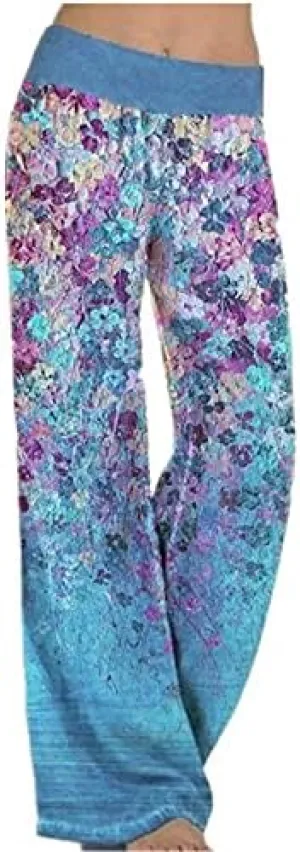 Women's Wide Leg High Waist Trousers Loose Fit Floral Print Casual Pants Spring