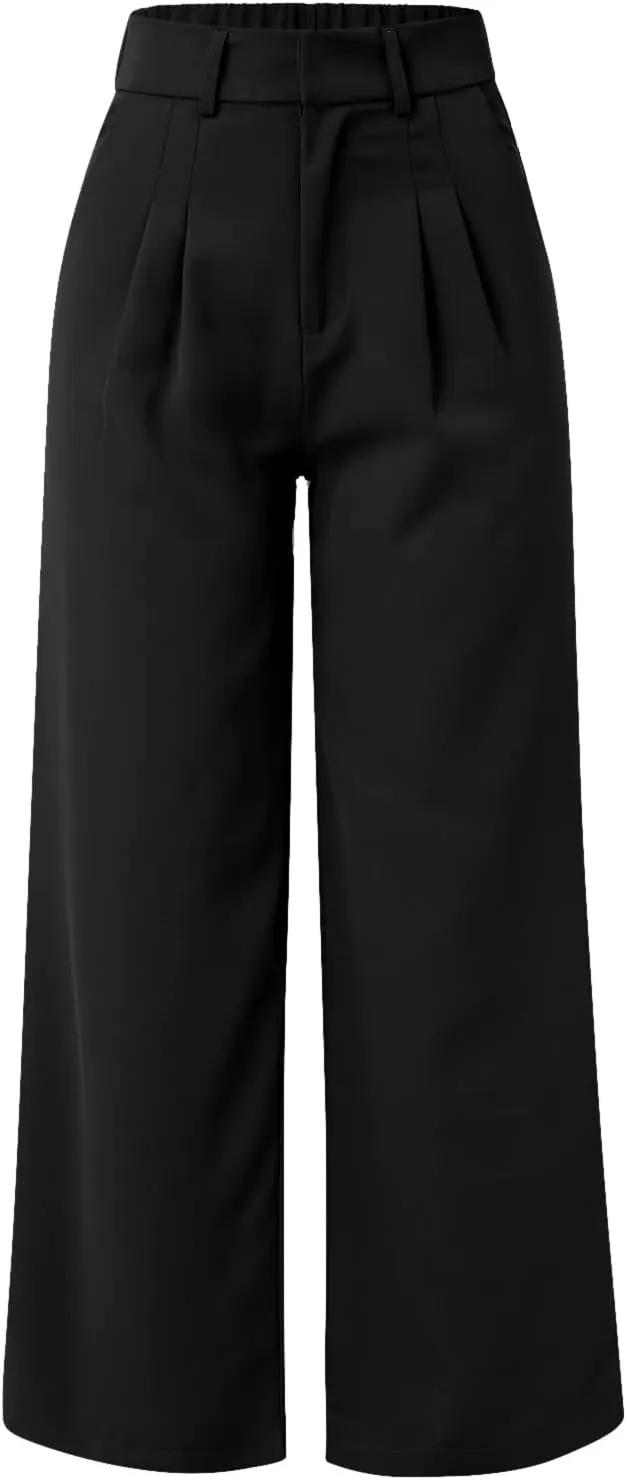 Womens Wide Leg Pants for Work Business Casual High Waisted Dress Pants Plus Size Trendy Elegant Flowy Trousers Office