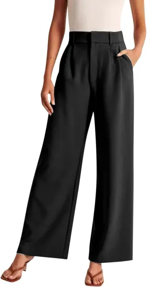 Womens Wide Leg Pants for Work Business Casual High Waisted Dress Pants Plus Size Trendy Elegant Flowy Trousers Office