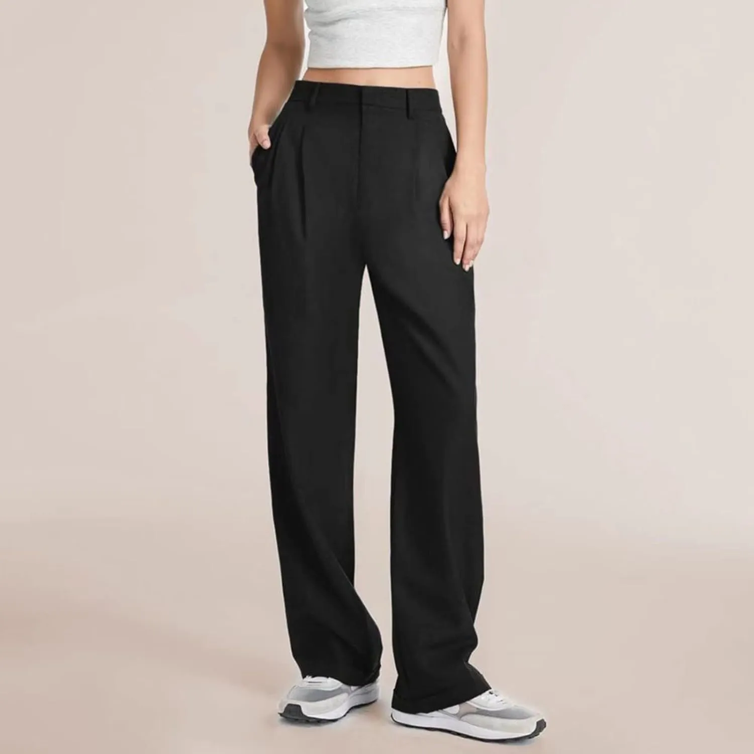 Womens Wide Leg Pants for Work Business Casual High Waisted Dress Pants Plus Size Trendy Elegant Flowy Trousers Office