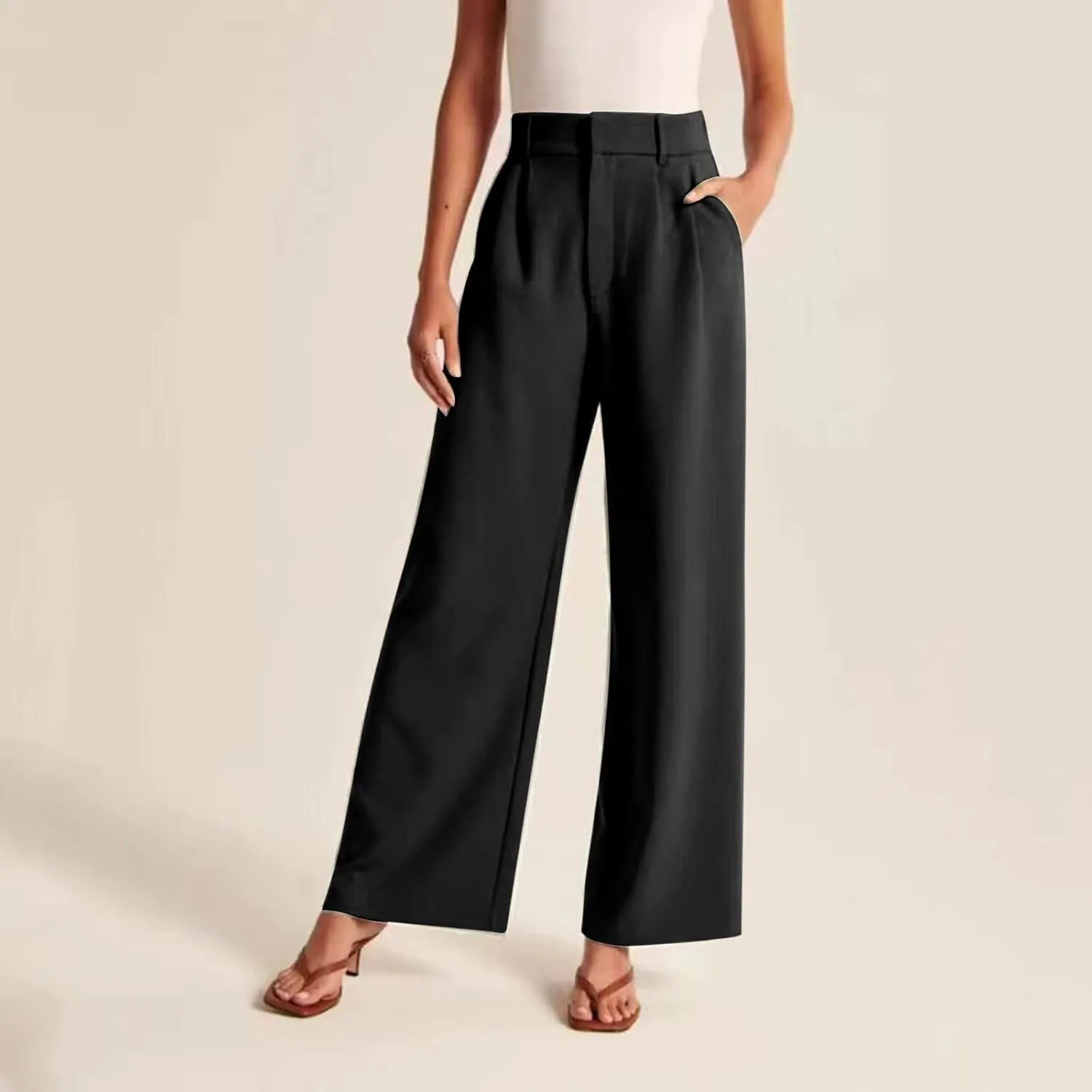 Womens Wide Leg Pants for Work Business Casual High Waisted Dress Pants Plus Size Trendy Elegant Flowy Trousers Office
