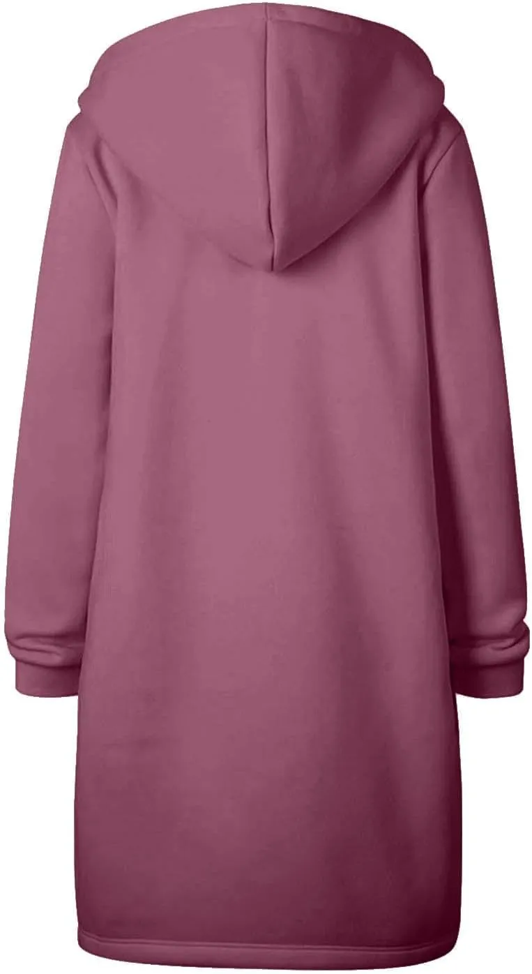 Womens Winter Coats Plus Size Drawstring Loose Hoodies Casual Plush Long Sleeve Jackets Full Zip Outerwear