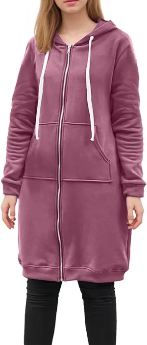 Womens Winter Coats Plus Size Drawstring Loose Hoodies Casual Plush Long Sleeve Jackets Full Zip Outerwear