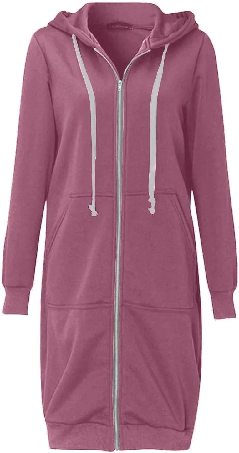 Womens Winter Coats Plus Size Drawstring Loose Hoodies Casual Plush Long Sleeve Jackets Full Zip Outerwear