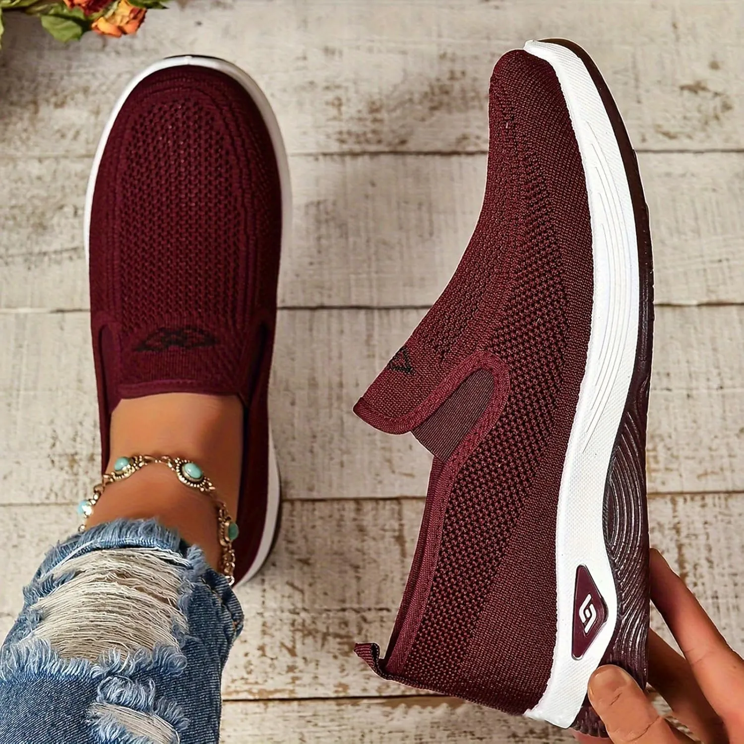 Women's Woven Orthopedic Breathable Soft Shoes Free Slip on Walking Shoes Casual Breathable Comfortable Sneaker Diabetic Foam Shoe Tennis Casual Non Slip Workout Sneakers