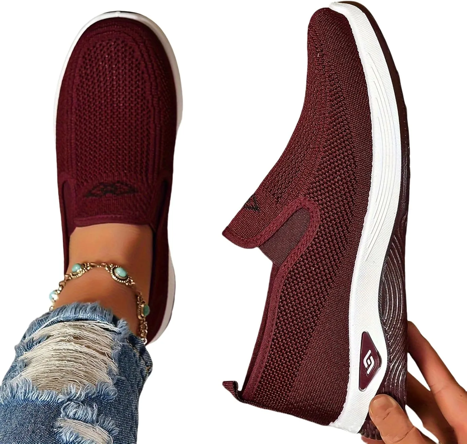 Women's Woven Orthopedic Breathable Soft Shoes Free Slip on Walking Shoes Casual Breathable Comfortable Sneaker Diabetic Foam Shoe Tennis Casual Non Slip Workout Sneakers