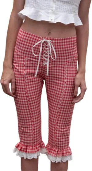 Y2k Capri Pants for Women Trendy Gingham Skinny Cropped Pants High Waist Pull On Capris Trousers Coquette Streetwear
