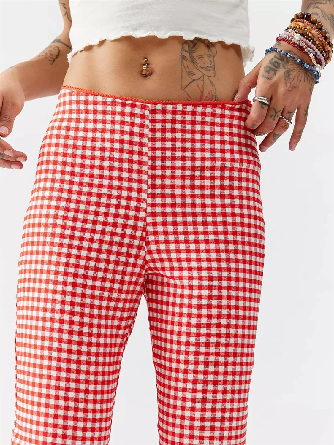 Y2k Capri Pants for Women Trendy Gingham Skinny Cropped Pants High Waist Pull On Capris Trousers Coquette Streetwear