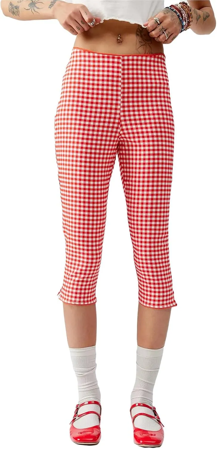 Y2k Capri Pants for Women Trendy Gingham Skinny Cropped Pants High Waist Pull On Capris Trousers Coquette Streetwear