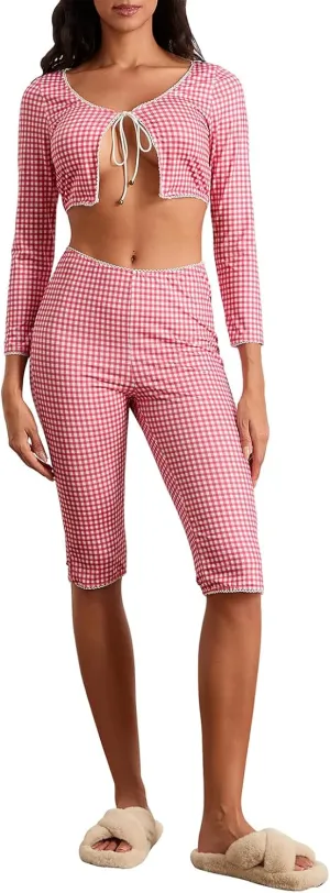 Y2k Capri Pants for Women Trendy Gingham Skinny Cropped Pants High Waist Pull On Capris Trousers Coquette Streetwear