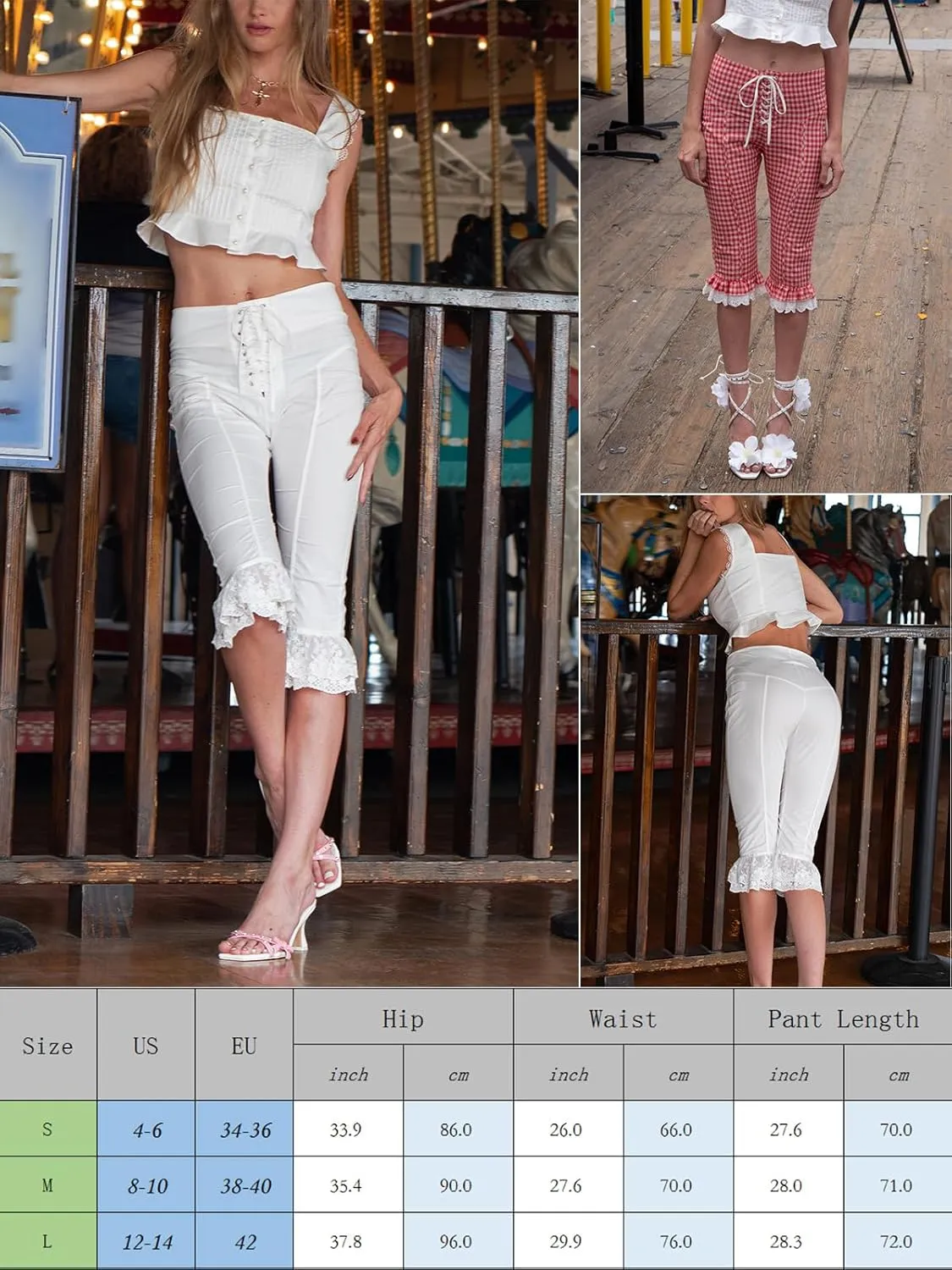 Y2k Capri Pants for Women Trendy Gingham Skinny Cropped Pants High Waist Pull On Capris Trousers Coquette Streetwear