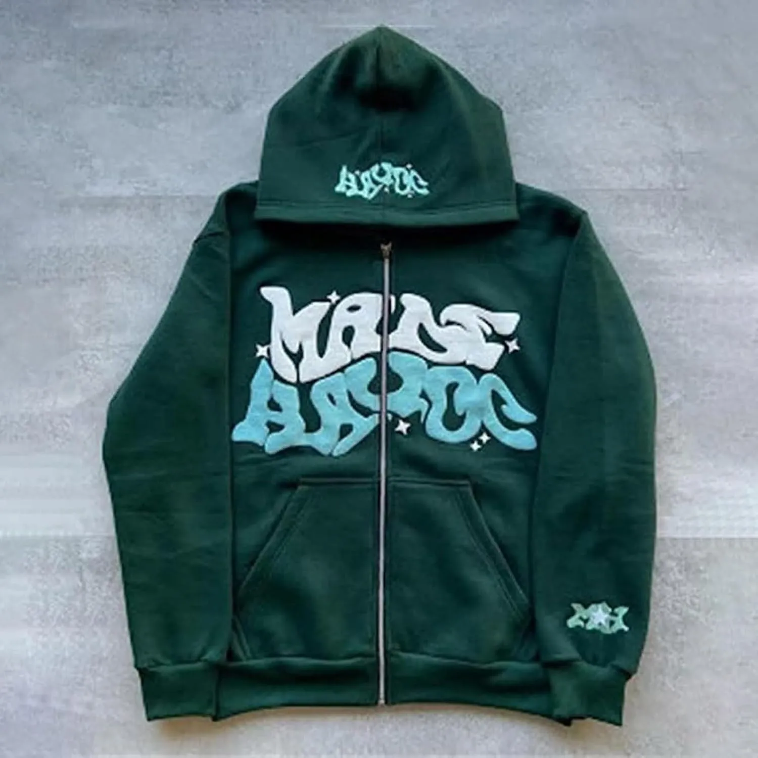 Y2k Hoodie Puff Print Hoodie Graphic Zip Up Hoodies Hip Hop Streetwear Aesthetic Sweatshirts