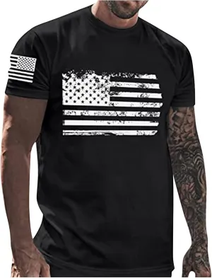 Ymosrh Men's American Flag Print T-Shirts Short Sleeve Graphic Tees Athletic Running Gym Workout Casual Shirts, M-5XL