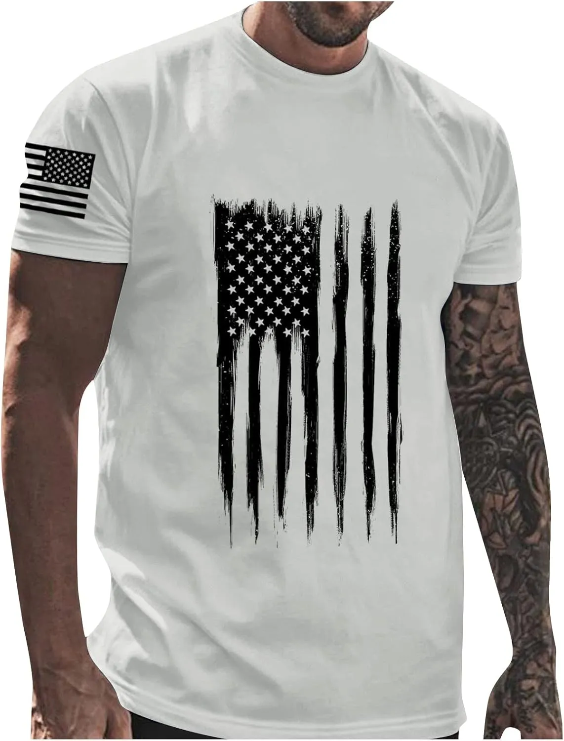 Ymosrh Men's American Flag Print T-Shirts Short Sleeve Graphic Tees Athletic Running Gym Workout Casual Shirts, M-5XL